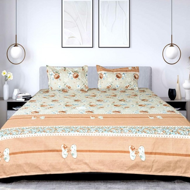 Sale Active Breathable Floral Glace Cotton Bedsheet for Double Bed with 2 Pillow Cover Set 